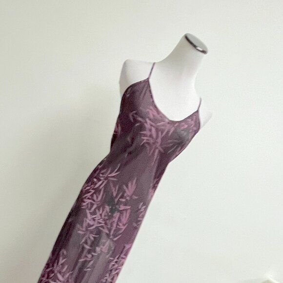Calvin Klein sheer slip maxi dress spaghetti straps purple sheer floral M tie - Picture 2 of 7